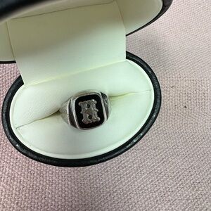 Sterling Silver Initial Ring with the letter -H-